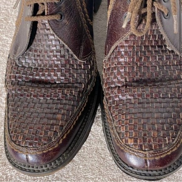 Vintage Brown Woven Leather Upper Lace Up Derby Shoes 12 - Picture 4 of 14